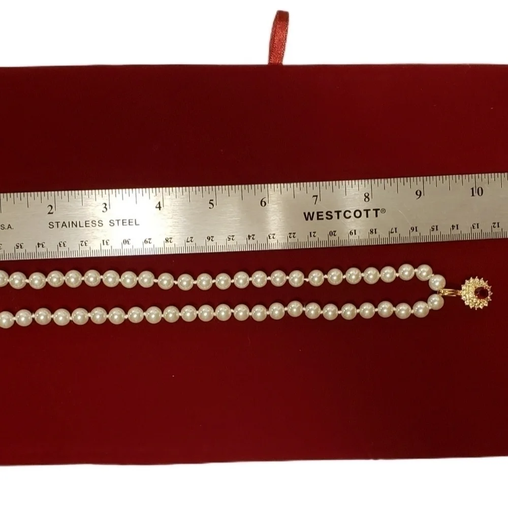 Vintage Roman Necklace Enhancer Pendant Faux Ruby & Pearls Lovely Pretty